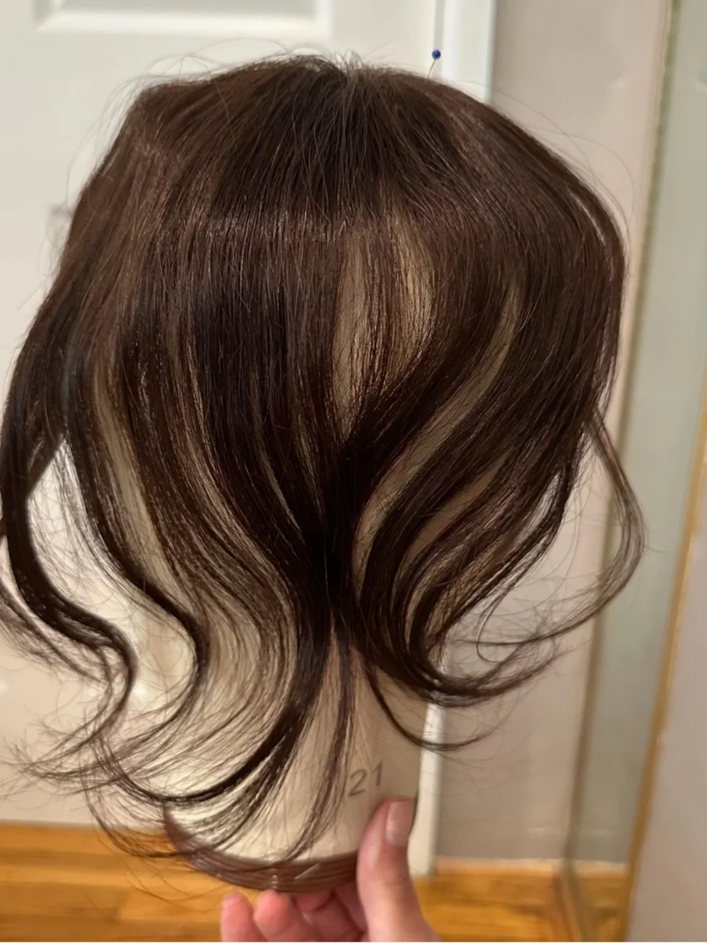 11” Dark Brown Human Hair Topper with Bangs Hair Extensions #TF4‎